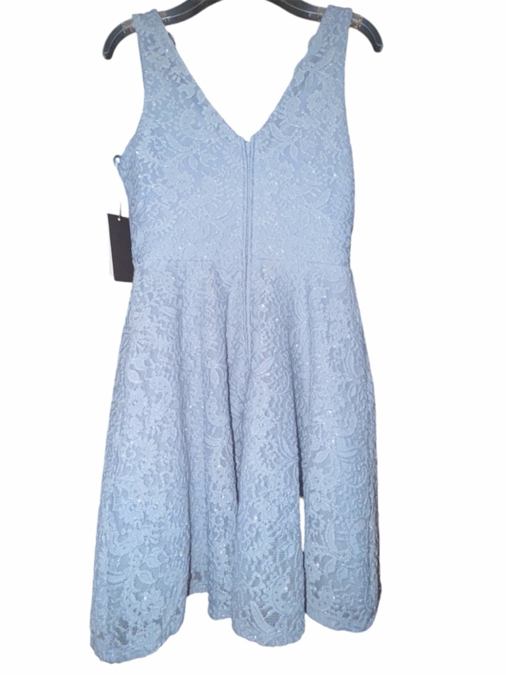 City Studio Dusty Blue Lace V-Neck Dress Size 9 Juniors —#124 - Picture 4 of 12